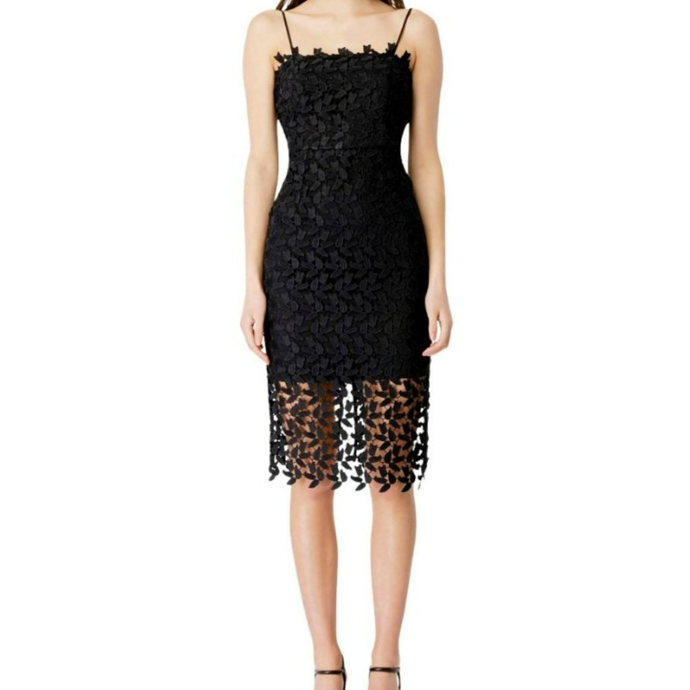 Bardot Liana Leaf Lace Overlay Lined Sleeveless Midi Black Dress Size S -‎ 4 - Picture 2 of 16